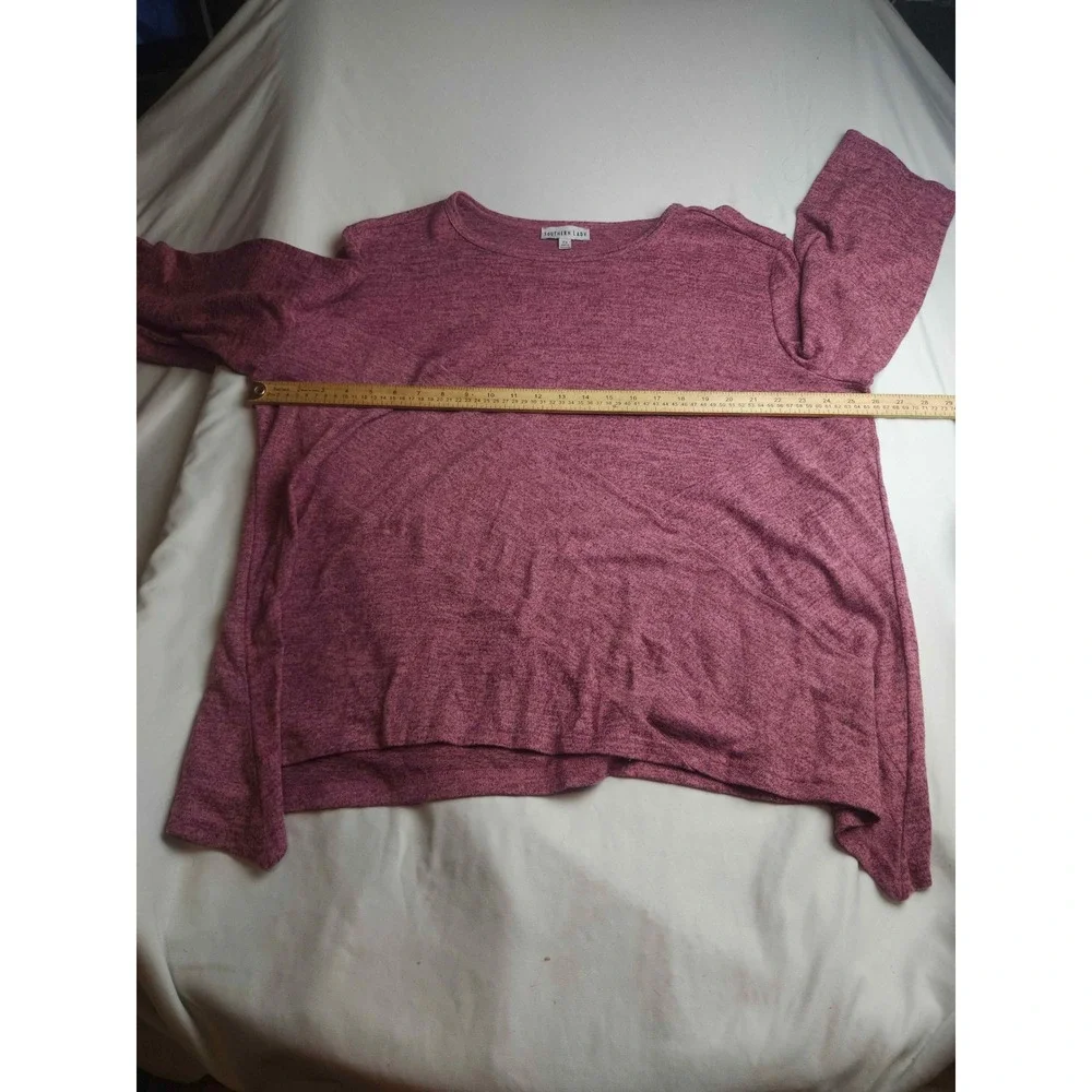 Southern Lady Womens 2X Berry Pink Heathered Sharkbite Hem 3/4 Sleeve Top